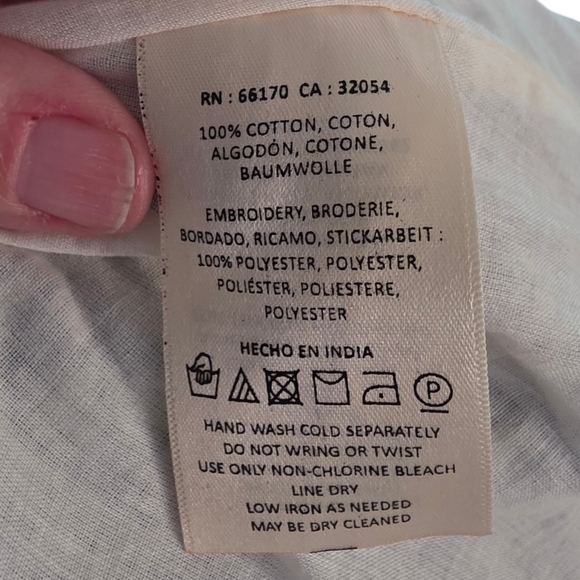 Anthropologie Moulinette Soeurs White Tank with Blue Floral Embroidery Size 2 - Picture 4 of 9